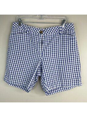 Lands End Shorts Womens 8 Seersucker Check Crisp Summer Vacation Mid Rise Travel